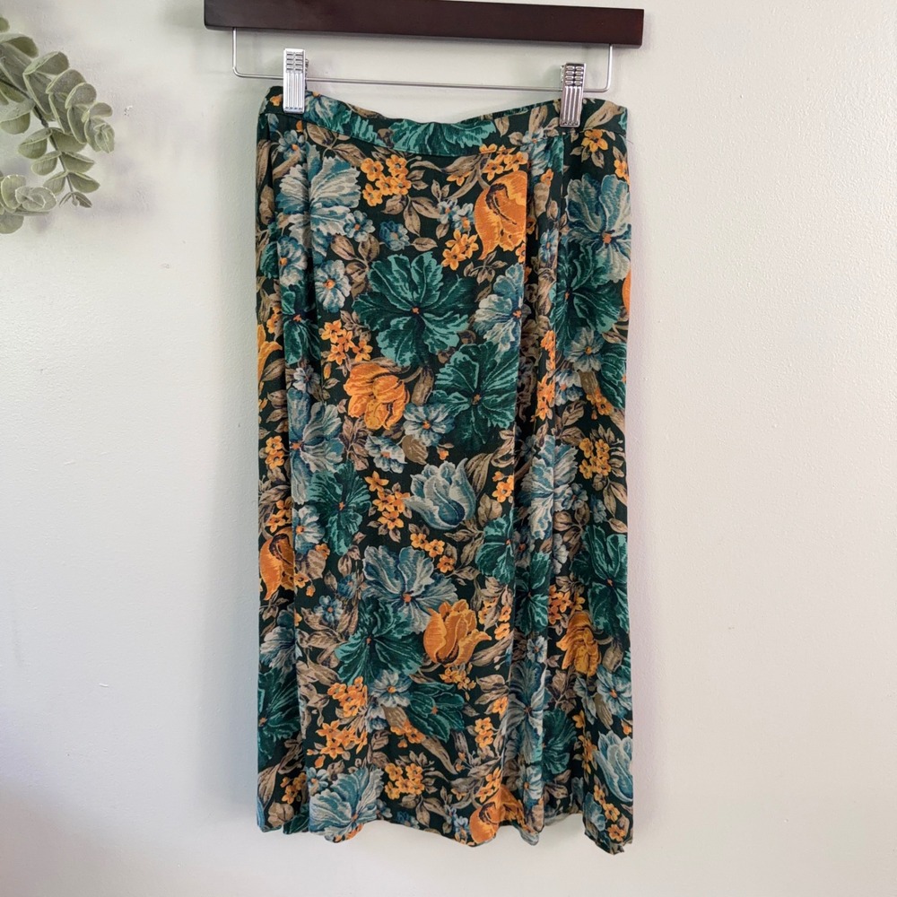 Southern Lady Vtg Skirt Cottagecore Floral Midi Blue Pastel Church Modest Sz 12